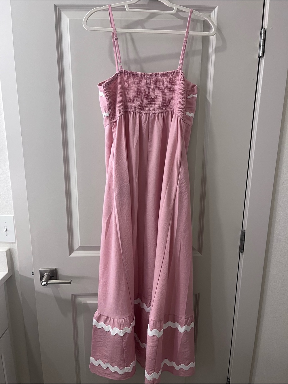 Women's Pink Spaghetti-Strap Maxi Dress with White Trim - Picture 7 of 7